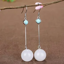 Drop Shipping Real 925 Sterling Silver Drop Earrings Ear Pin Natural Round Jade Handmade Wedding Earrings Fine Jewelry For Women Drop Shipping Real 925 Sterling Silver Drop Earrings Ear Pin Natural Round Jade Handmade Wedding Earrings Fine Jewelry For Women