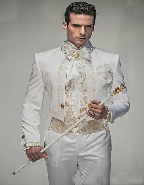 Clic Style Handsome White With Gold Embroidery Groom Tuxedos Suit Clic Style Handsome White With Gold Embroidery Groom Tuxedos Suit Groomsmen Mens Wedding Suits Prom