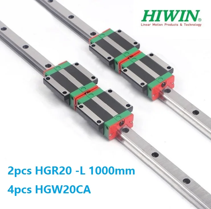 

Оригинальная направляющая Hiwin HGR20 -L 1000 мм, 2 шт., линейная направляющая + фланцевые блоки HGW20CA HGW20CC для фрезерного станка с ЧПУ, 4 шт.