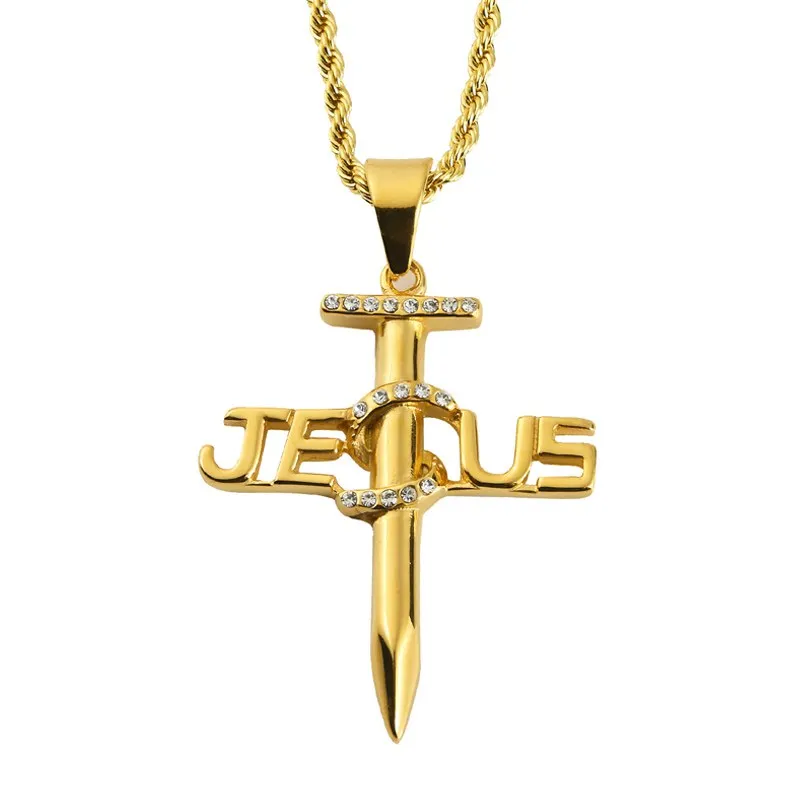 Men Necklace JESUS Cross Pendant Collares Rap Hiphop Jewelry Stainless