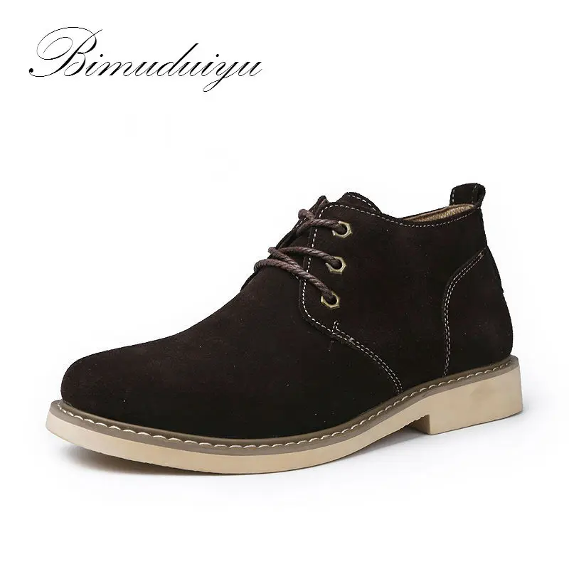 

BIMUDUIYU Spring Autumn Winter Suede Genuine Leather Men's Army Boots Large All Season Match Casual Flat New Snow Shoes Sale