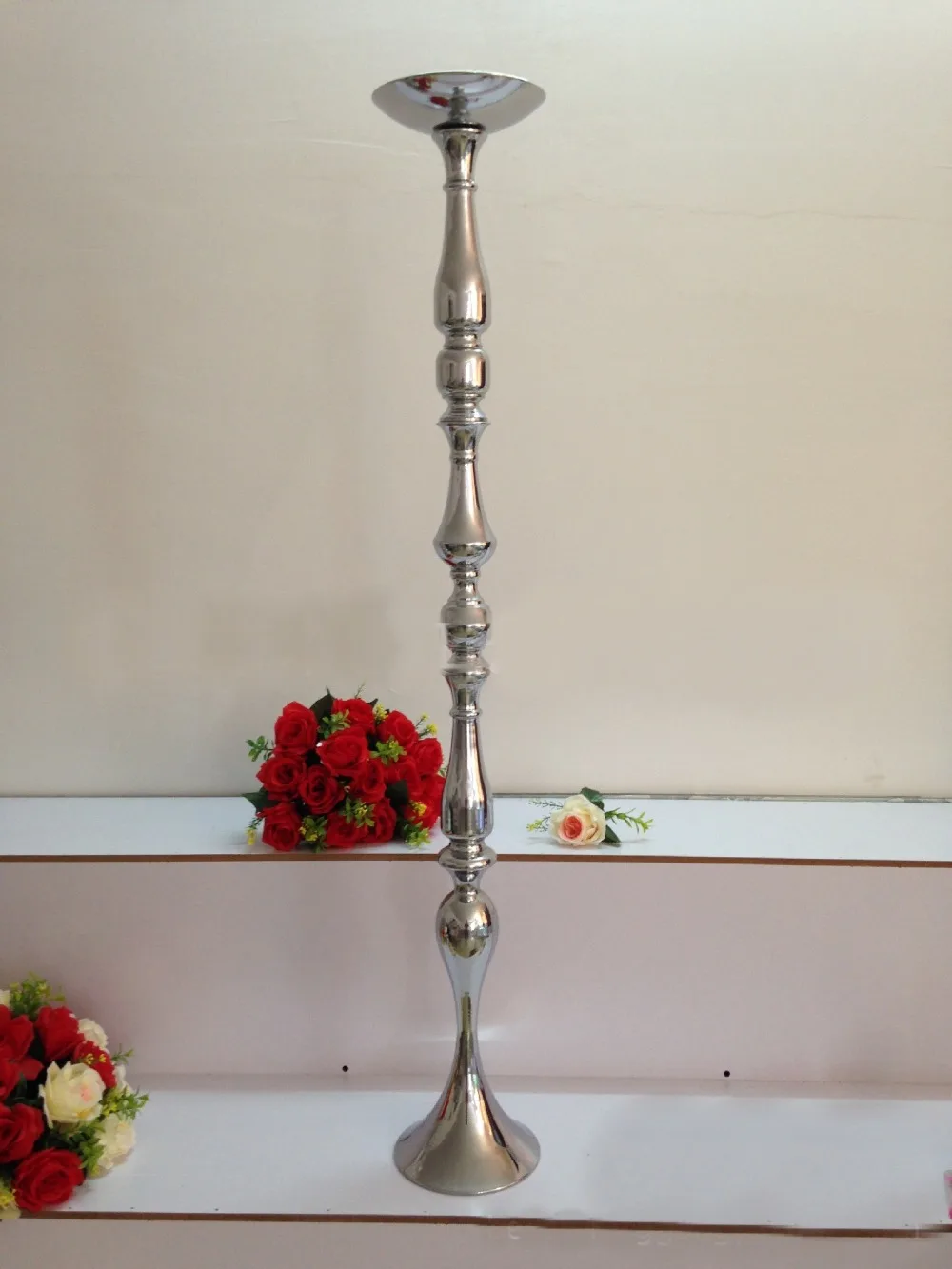 120*18cm Wedding Road Lead Flower Shelf Silver Table Stand for Wedding
