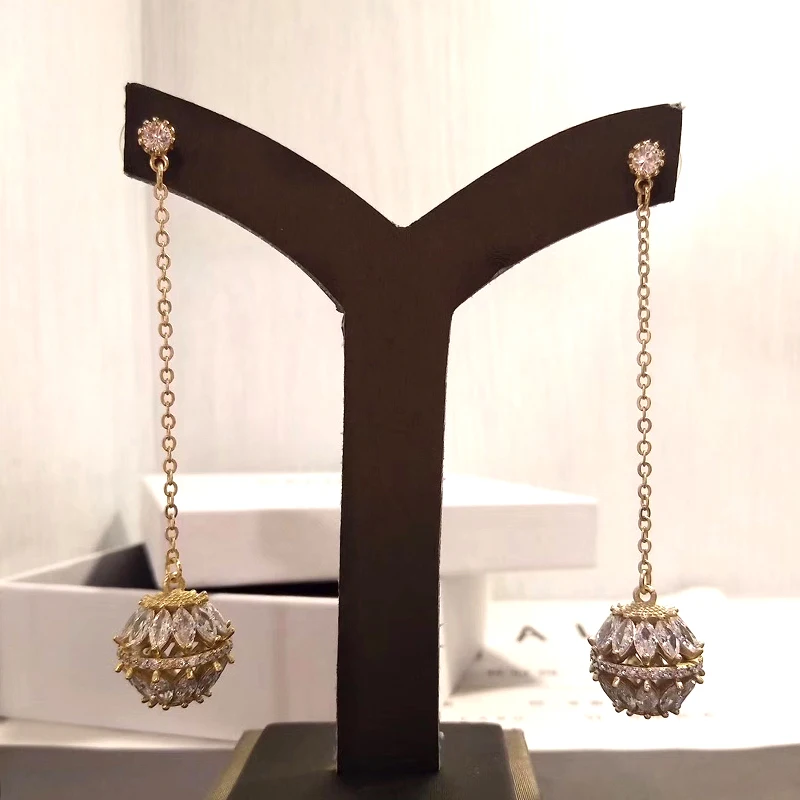 

long Pendant Earrings Exquisite hollow beads Cubic Zircon Drop Earrings Ear Jewelry