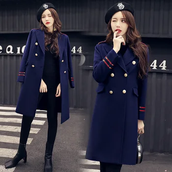 

Fashion Double-breasted Long Solid Slim woolen coats Womens Autumn Winter Long Woolen Coat Overcoat Parka Outwear Cardigan