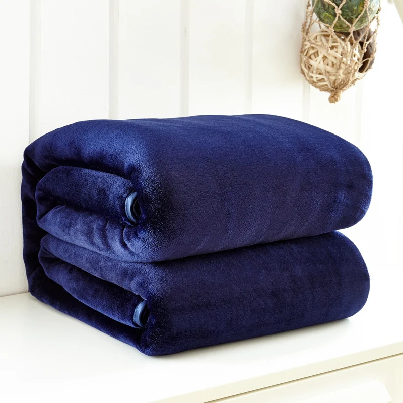 

Navy Blue Plain Coloured French Velvet Soft Flannel Plain Bedspread Blanket Throws Fleece Blanket For Sofa/Bed/Car/Officeice