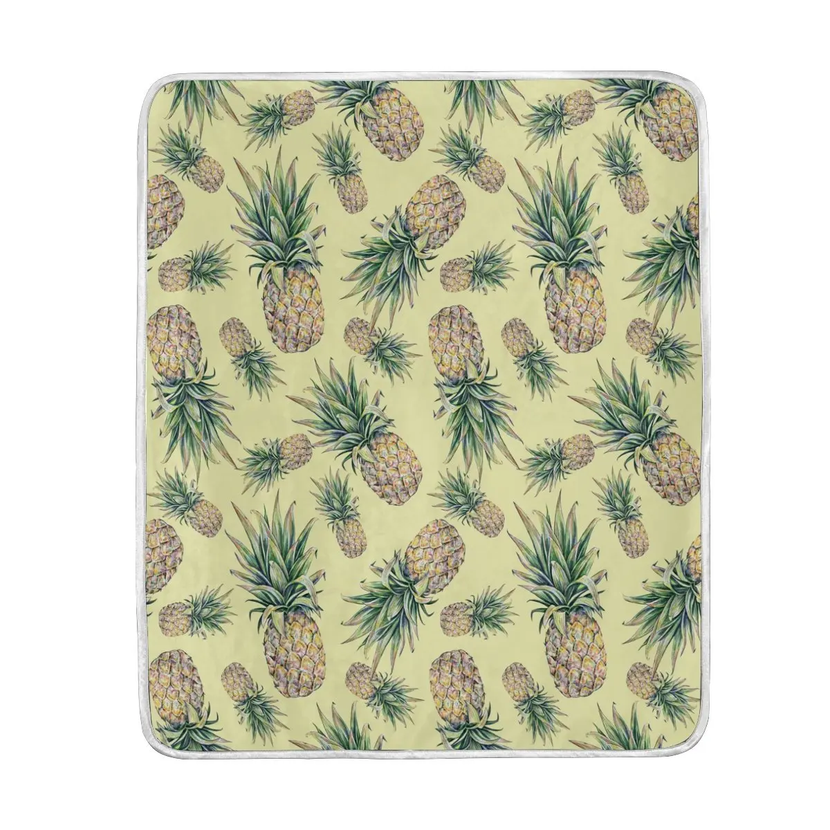 

Yellow Tropical Pineapple Blanket Soft Warm Cozy Bed Couch Lightweight Polyester Microfiber Blanket