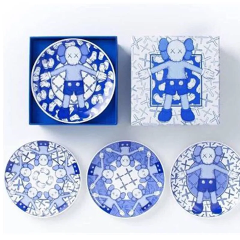 

4Pcs/set 14CM KAWS Brian VOGUE OriginalFake BFF Street Art Ceramic Simulation Tableware Plate Collection Morden BOX D150