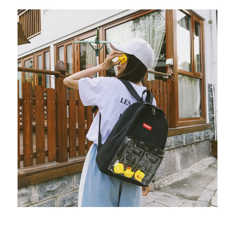 Ulzzang Корейский мультфильм Повседневная Милая утка прозрачная сумка женская мода буквы большой емкости японский рюкзак