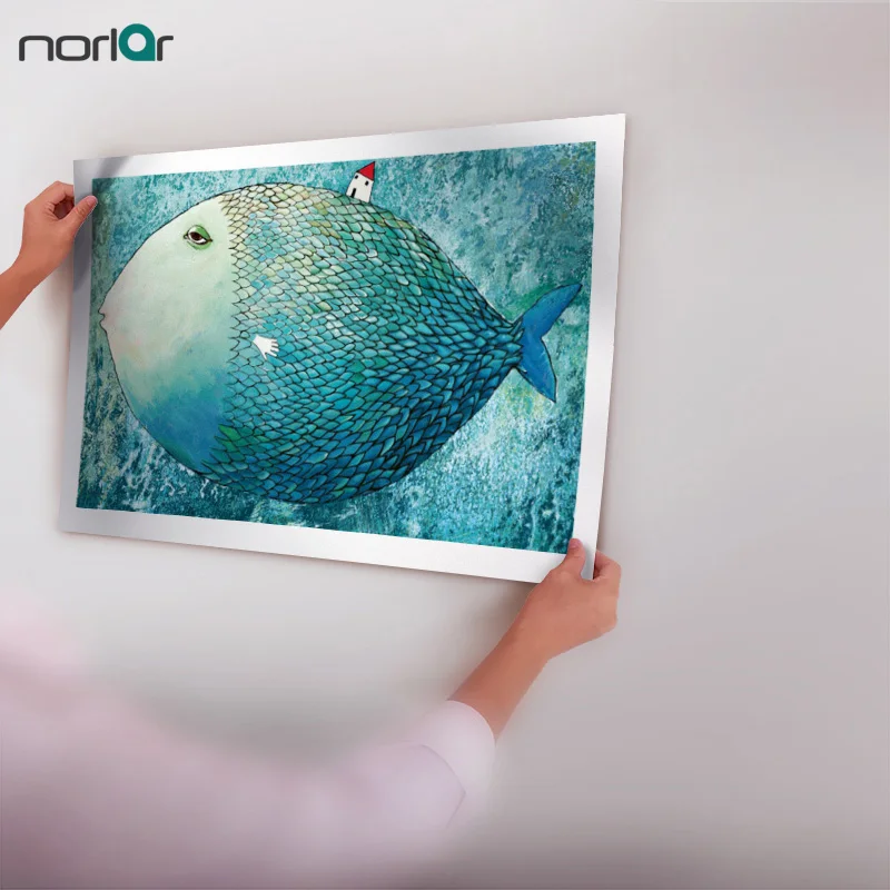 

A A HD Printed Abstract Cartoon Big Fish And Little House Oil Painting Frameless Picture Painting Wall Art Picture Home Decor