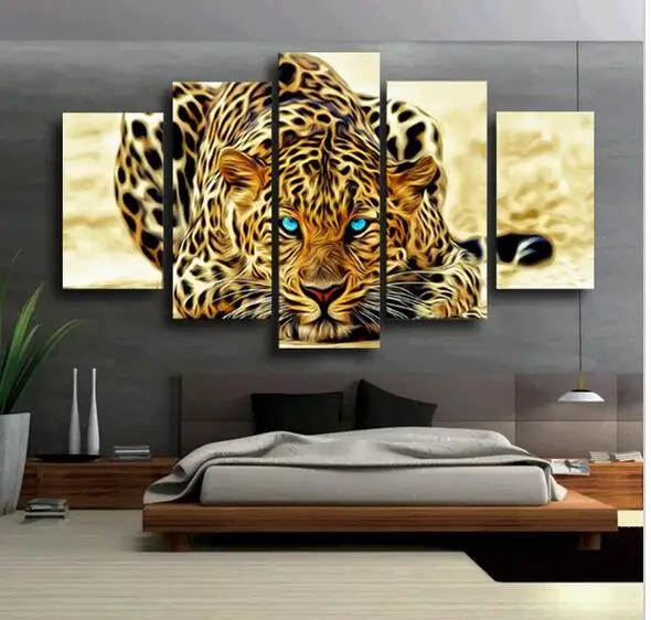 5 Unids Amarillo Abstracto Leopardos Grande HD Lienzo Cuadros Para Sala