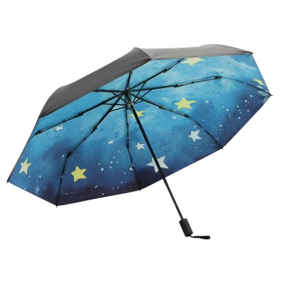 Зонт мужской 3 складной зонт от дождя для женщин и мальчиков звездное небо солнцезащитный зонт Анти-УФ студенческий водонепроницаемый зонтик женский parapluie - Цвет: inside painting