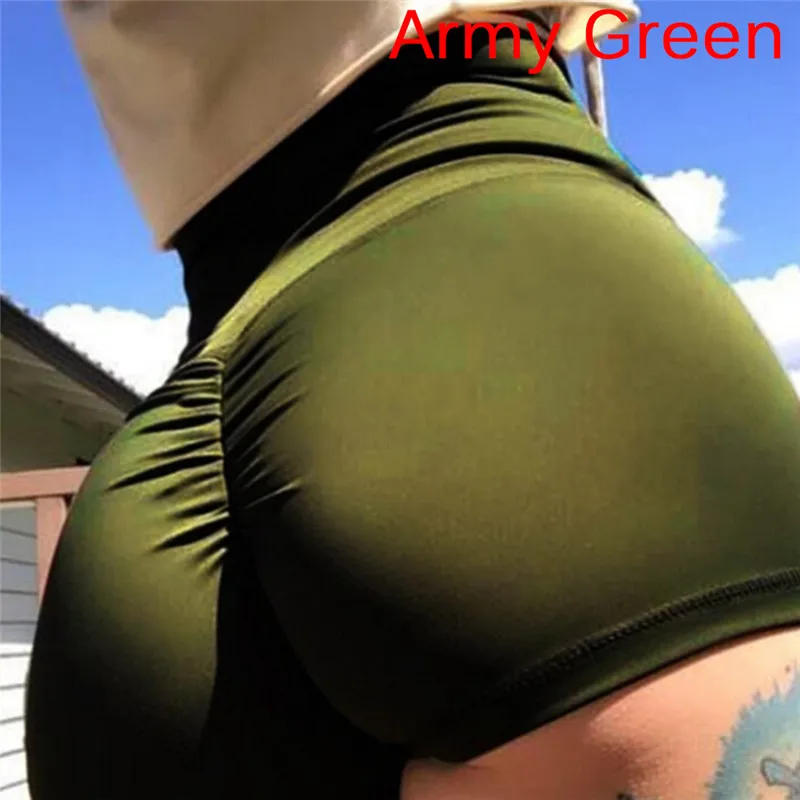 Women Yoga Shorts Sexy Push Up High Waist Sport Shorts Women's Sport Running Gym Workout Legging Fitness Shorts - Цвет: army green