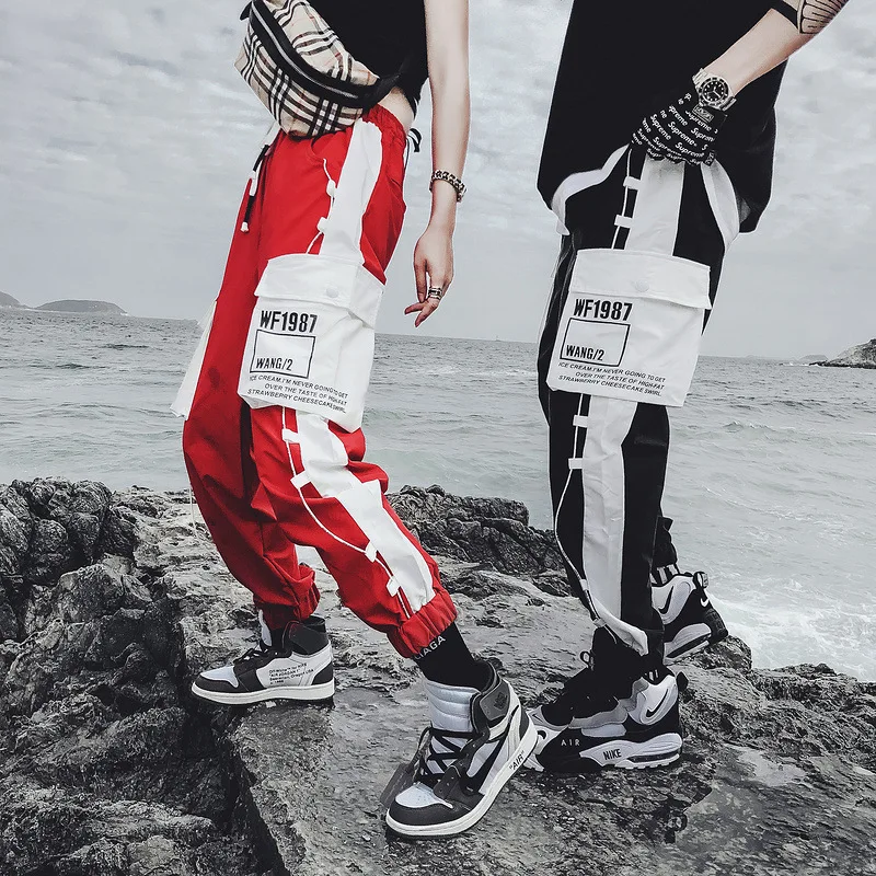 

Streetwear Patchwork Ankle-length Pants Men Women Pants Male Joggers Harajuku Sweatpant Hip Hop Cargo Trousers Couple XD232