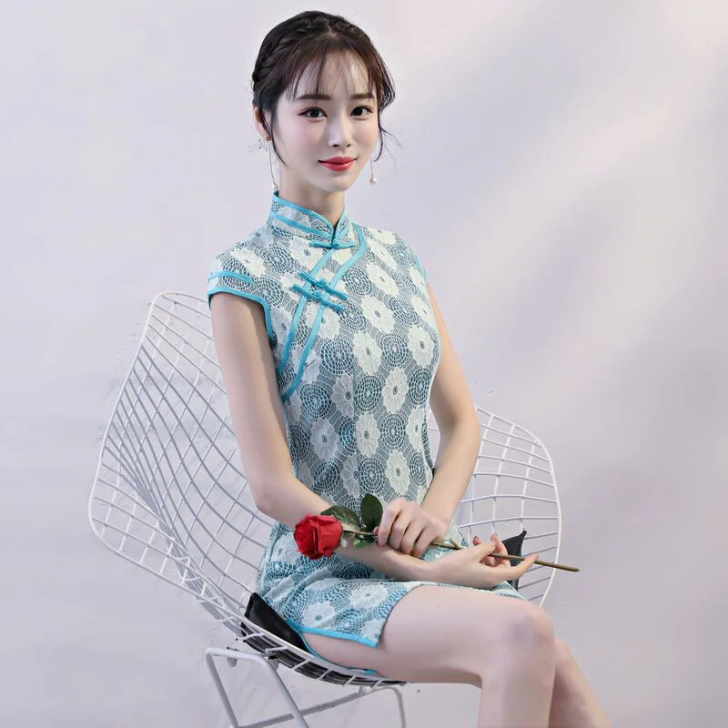 New Arrival Summer Mini Cheongsam Sexy Fashion Chinese Short Style Qipao Womens Lace Slim Dress ...