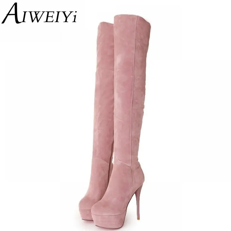 ФОТО AIWEIYi Sexy High Heels Over the Knee Boots Red Shoes Woman Platform Shoes Knight Boots Slim Long Party Winter Boots 2017 Shoes