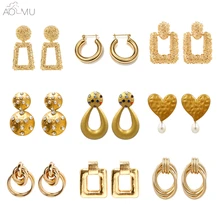 AOMU, новинка, золотые, металлические, разноцветные, в форме капли воды, геометрические серьги для женщин, свадебные, вечерние, винтажные, висячие, подарки, пляжные ювелирные изделия, бижутерия