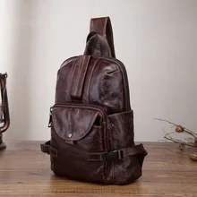 Оригинальная кожаная мужская повседневная модная дорожная треугольная нагрудная Сумка-слинг кофейного дизайна 10 дюймов, сумка для планшета на одно плечо, мужской рюкзак 3028