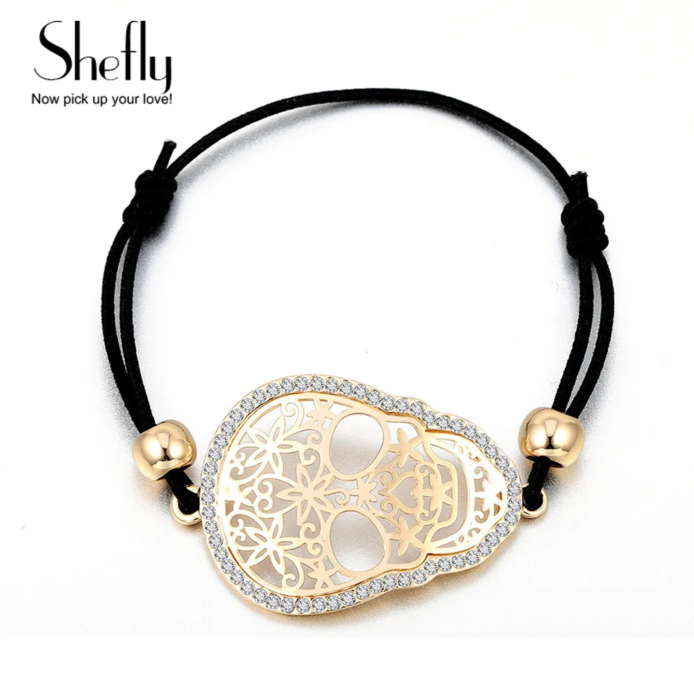 

New Black Elastic Bracelet For Women Punk Skull Skeleton Charm Bracelet & Bangles Fashion Jewelry Gift pulseras mujer moda 2019