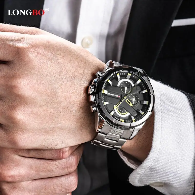 LONGBO 2020 Fashion Military Men Wristwatch Luxury Casual Stainless Steel Band Sports Watches Dynam