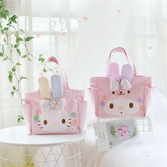 

Cartoon Cute Hello Kitty My Melody Canvas Shopping Bag Women Shoulder Bags Children Lunch Bag Tote Mother Handbag Maternity Bags
