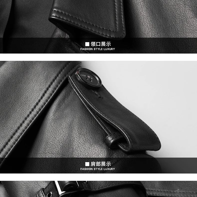 Discount VHO fashion casual natural real cow leather coats for men x-long double breasted leather dust coat genuine leather jacket 15