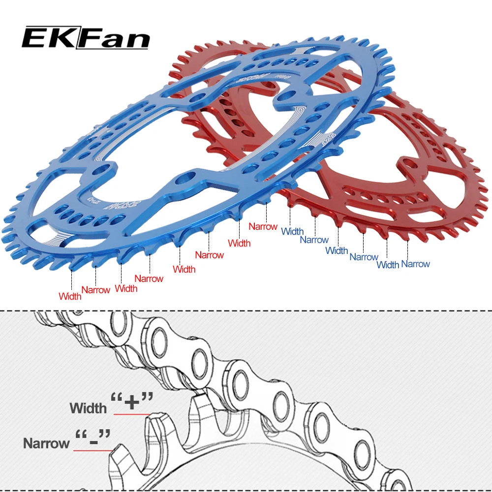 EKFan 38T/40T/42T/44T/46T/48T/50T/52T круглая велосипедная цепь 7075 T6 MTB кривошипная система