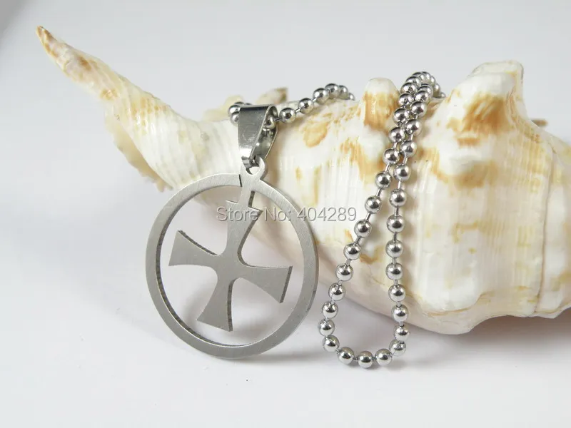 

316L Stainless Steel Circle Cross Necklaces With 50cm bead Chain for Men Women