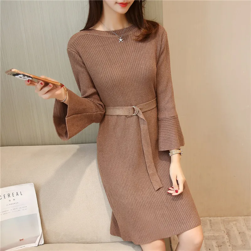

In the 48 winter women's long collar sweater dress shirt sleeve belt F2035