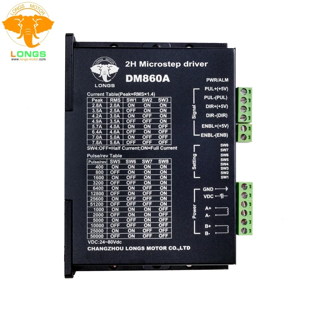 Драйвер шагового двигателя цифровой контроллер DM860A пик 7.8A 256 micsteps 24VDC ~ 80VDC |