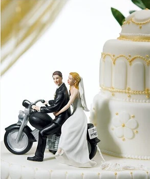

2018 New Wholesale - Motorcycle "Get-away" Bride and Groom Wedding Cake topper home wedding decoration