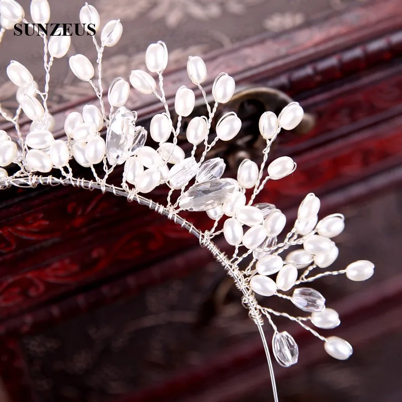 Ручная работа жемчуг Свадебные короны принцесса свадебные аксессуары для волос Кристалл повязка головной убор ободок SQ0160