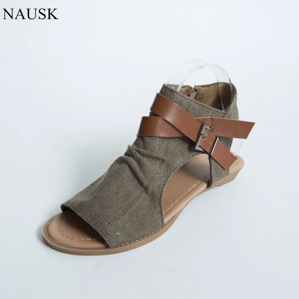 

AGUTZM 2019 Womens Summer Sandals Canvas Peep Toe Shoes Open Toe Lace-up Flats Beach Casual Flip Flops