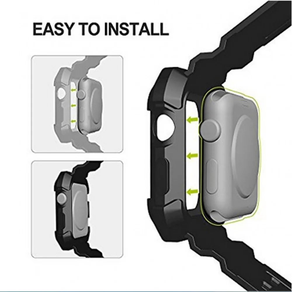 Для Apple Watch 1/2/3 38 мм 42 силиконовый ремешок Браслет 2в1 для часов с защитным чехлом