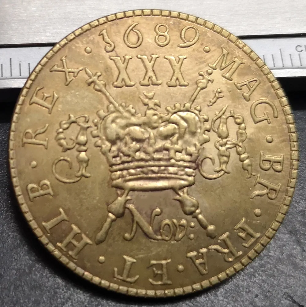 1689 Ирландия 30 Пенс-Джеймс II Пистолет деньги большой Coinage латунь копия монеты 31 мм