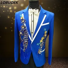 Мужской Блейзер тонкий костюм пиджак верхняя одежда мужская одежда белый синий красный для выступления певца жениха платье шоу вечерние Рождество бар
