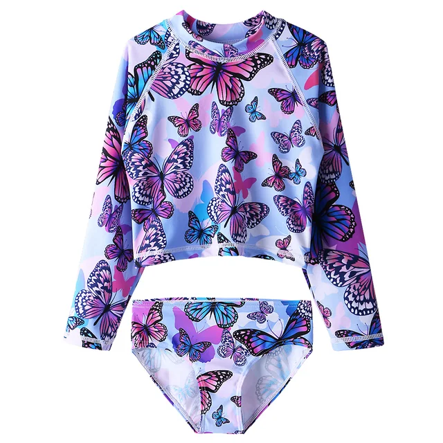 Best Price PurpleButterfly patten Children's Swimsuit girls Two-pieces Girls Swimwear long sleeve beach UV SPF 50+ Sun Protection swimsuit Best Price PurpleButterfly patten Children's Swimsuit girls Two-pieces Girls Swimwear long sleeve beach UV SPF 50+ Sun Protection swimsuit