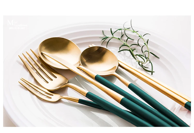 MDZF набор посуды из 304 нержавеющей стали, набор столовых приборов из зеленого золота, нож, вилка, ложка, кухонная посуда