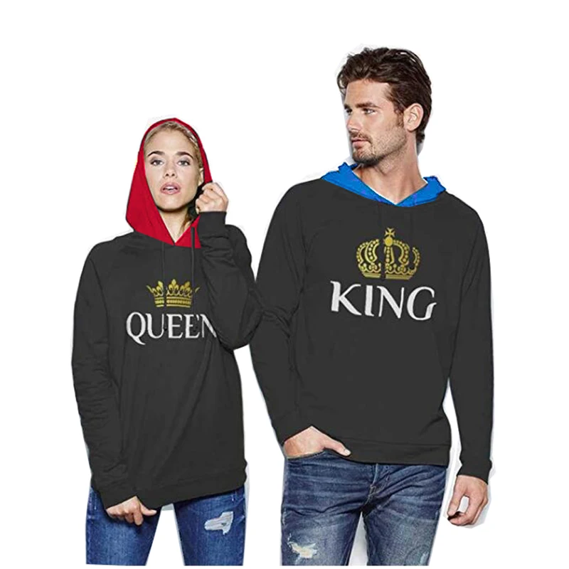 Зимняя хлопковая толстовка KING queen для мужчин женщин влюбленных пар брендовая