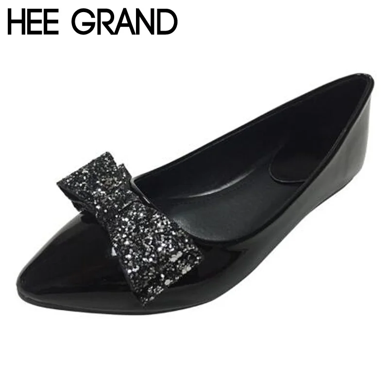 

HEE GRAND Women Bling Bling Flats Plus Size 34-45 Cute Botie 2017 Spring Fashion PU Leather Flat with OL Shoes Woman XWD5083