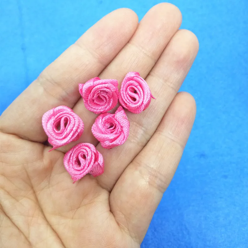 

50 PCS DIY handwork ribbon rose flower size 1.3cm in Light purple/pink/light yellow/rose red/Dark pink color