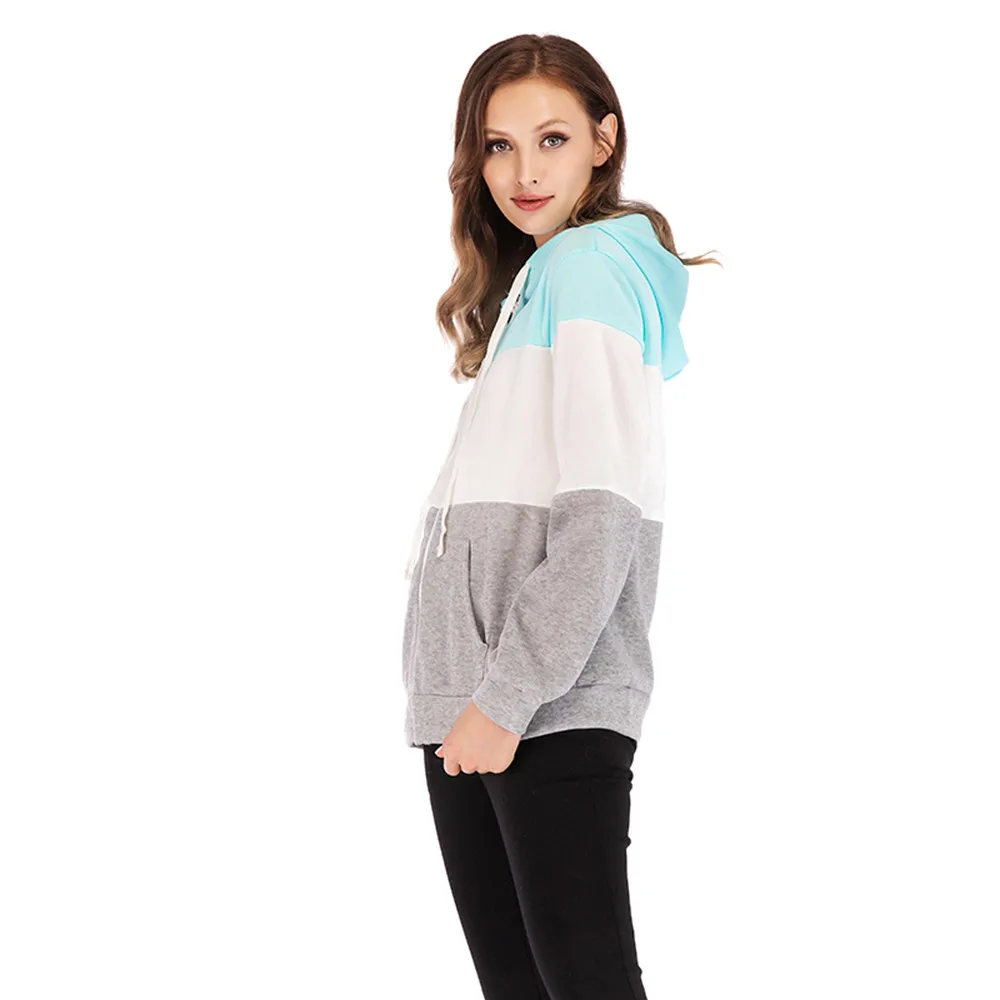 

Casual ladies sweatshirts sportwear female Women Long Sleeve Autumn Winter Patchwork Zipper Hoodies Top Blouse Tracksuits mujer