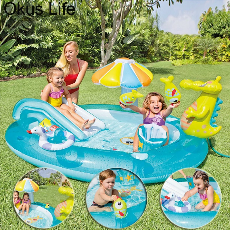 Веселый летний надувной аквапарк для детей, домашний сад, газон, водные горки, бассейн с крокодиловым распылителем, вода для детского плавания