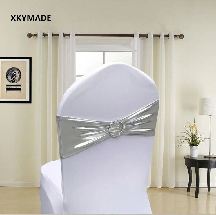 Chair Cover Bands Metallic Silver Lycra Spandex Wedding Party Events Party Decor