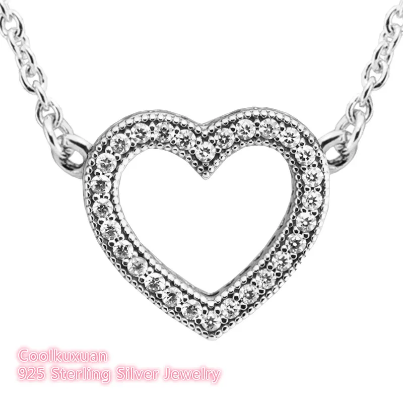 

Valentine's Day Necklace Women Loving Hearts Long Necklace Sterling Silver Jewelry Necklaces & Pendants With Clear CZ