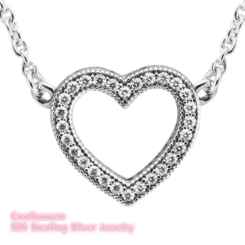 

2018 Valentine's Day Necklace Women Loving Hearts Long Necklace Sterling Silver Jewelry Necklaces & Pendants With Clear CZ