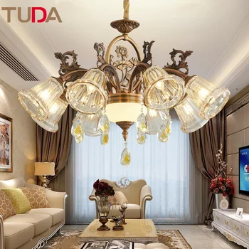 

TUDA LED Chandelier European Zinc Alloy Chandelier Living Room Bedroom Frosted Glass Crystal Chandelier E14 110V 220V