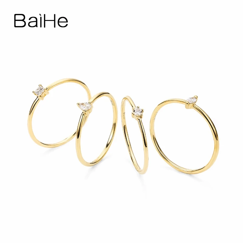 BAIHE однотонное 14K желтое золото 0.05CT H/SI круглые натуральные бриллианты свадебные