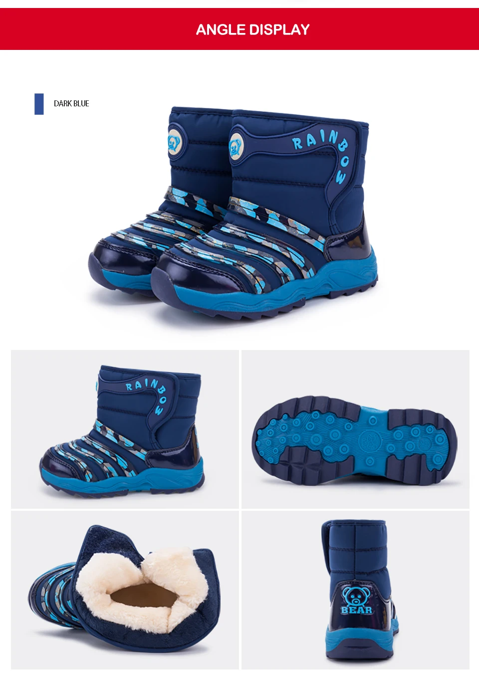 Теплые ботинки для девушек, бархатные зимние ботинки на мягкой нескользящей подошве, детская зимняя обувь# R8M2331& R8M0569