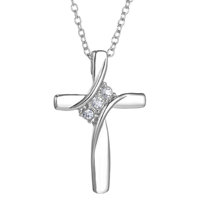 2016 Best Gift silver plated Chain Necklace Alloy Crystal Cross Pendants &amp Necklaces wholesale accessories | Украшения и
