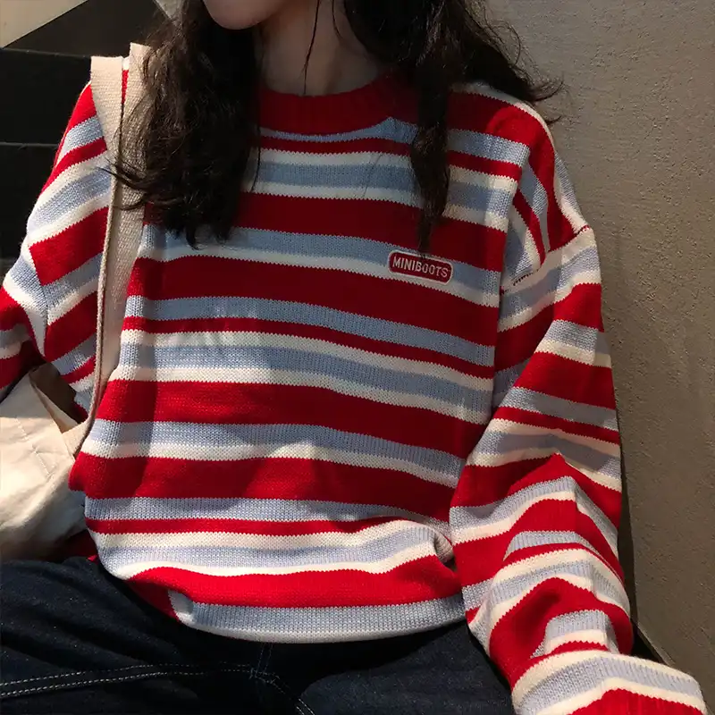 Women's Sweaters Japanese Kawaii Ulzzang Striped Cartoon Women's Sweaters Japanese Kawaii Ulzzang Striped Cartoon